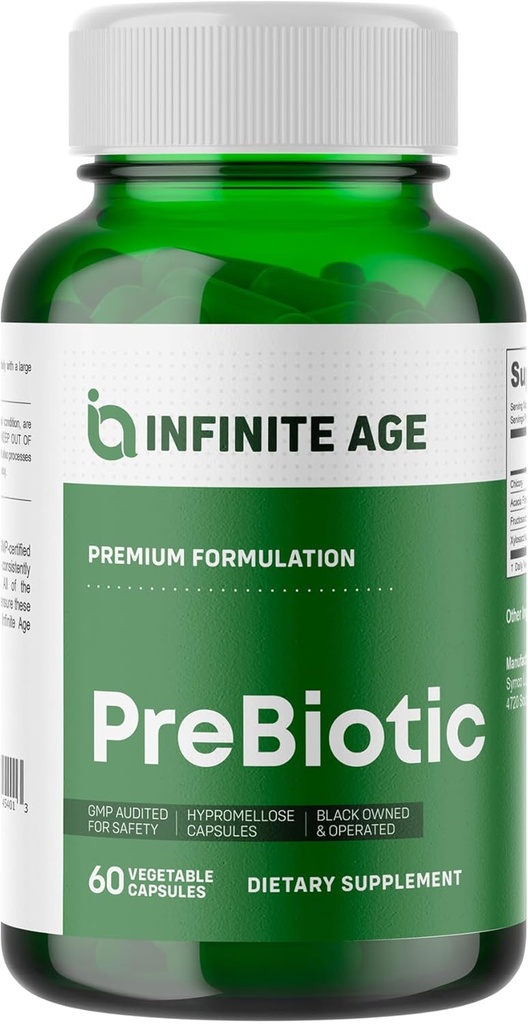 INFINITISK AGE Prebiotiske kapsler, 60 Greve - Premium FOS Præbiotiske fibre tillæg med Chicory og Acacia - fordøjelsessygdomme for mænd kvinder