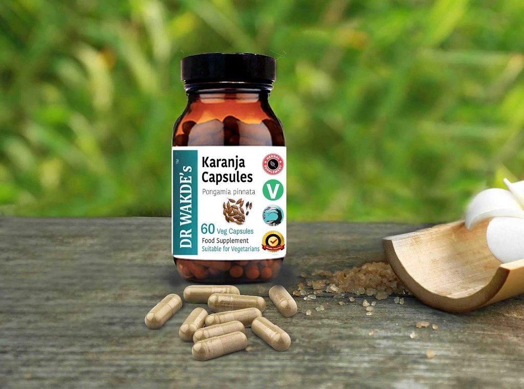 DR WAKDE 's Karanja Kapsler (Pongamia pinnata, 60 Veg Caps, Plant- baseret supplement, Ayurvedic Herb, All Natural, Vegan)