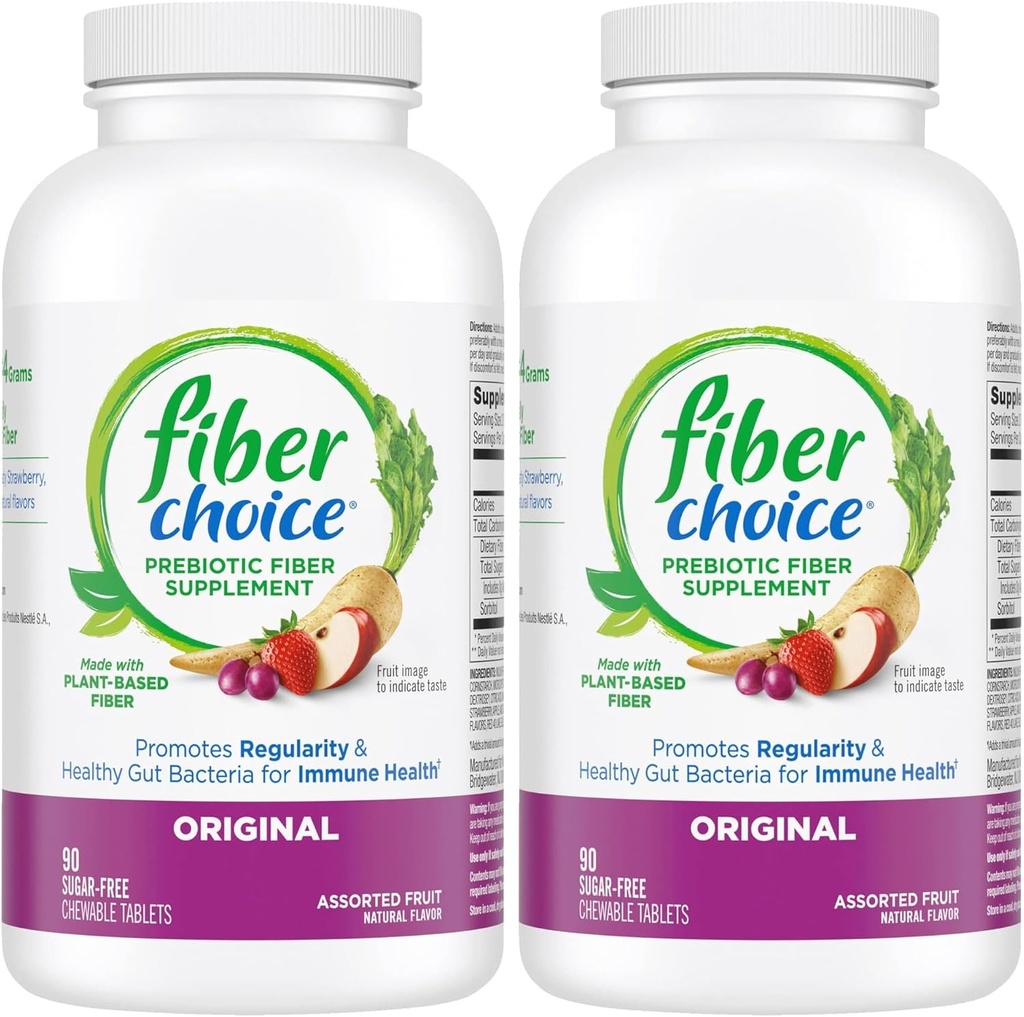 Fiber Choice Daily Prebiotic Fiber Chewable Tablets, Assorted Fruit, 90 Tablets (90 Count (pakke med 2))