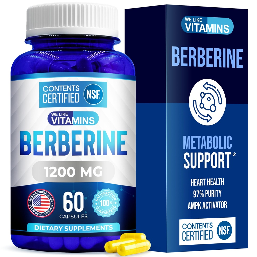 Vi kan godt lide Vitamins MSD 124; NSF Certified Berberine Supplement, 1200mg, Pure Max Strength Berberine HCL - 60 vegetariske kapsler (Gluten Free, Non GMO) - 30 Servere