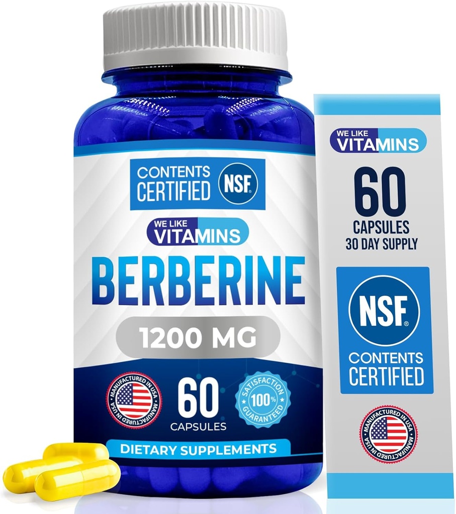 Vi kan godt lide Vitamins MSD 124; NSF Certified Berberine Supplement, 1200mg, Pure Max Strength Berberine HCL - 60 vegetariske kapsler (Gluten Free, Non GMO) - 30 Servere