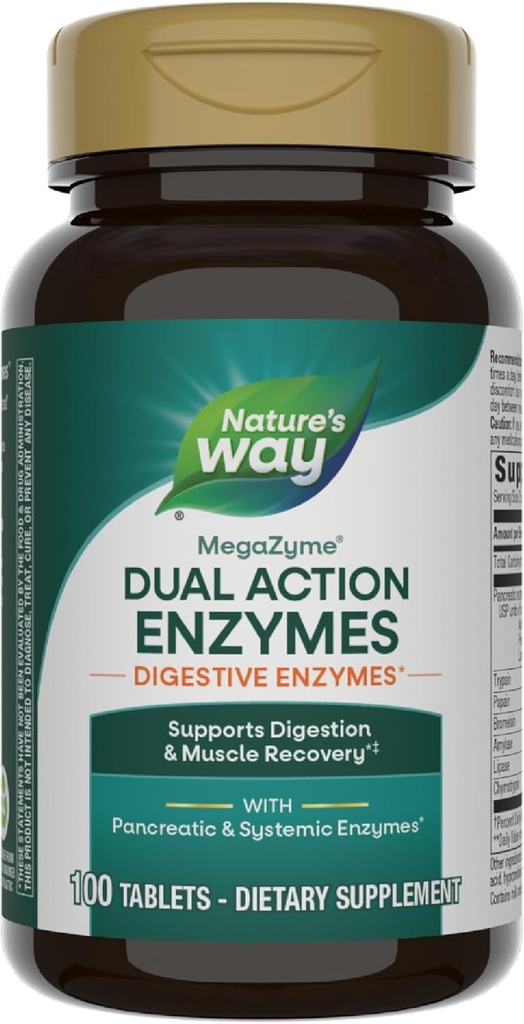 Nature 's Way Mega- Zyme, Pankreatic & Systemiske Enzymer *, Relieves Lejlighedsvis muskelømhed på grund af overeksponering og motion, * fordøjelsesstøtte *, 100 tabletter (Packaging May Vary)