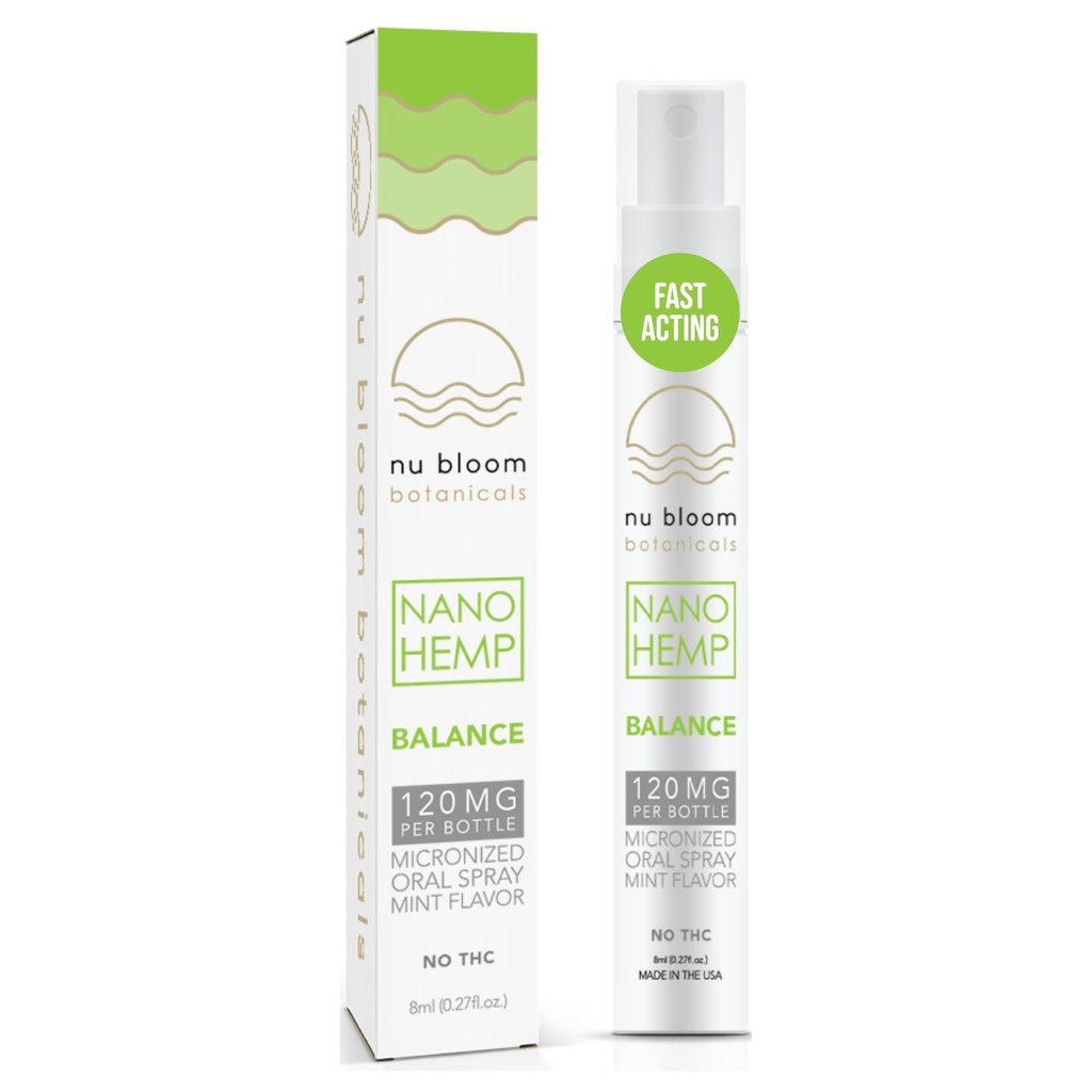 Nu Bloom Stress Relief Spray - Hamp Oral Spray med Nano Hamp, E-vitamin og essentielle olier - Fast- Fungerende immunsystem support - 120mg, 8ml, Made in USA