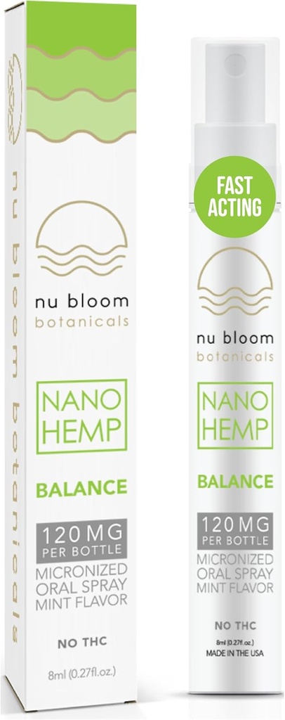 Nu Bloom Stress Relief Spray - Hamp Oral Spray med Nano Hamp, E-vitamin og essentielle olier - Fast- Fungerende immunsystem support - 120mg, 8ml, Made in USA