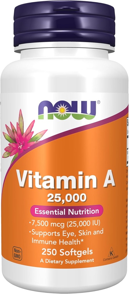 Now Foods Supplements, Vitamin A (Fish Liver Oil) 25.000 IE, Essential Nutrition, 250 Softgels