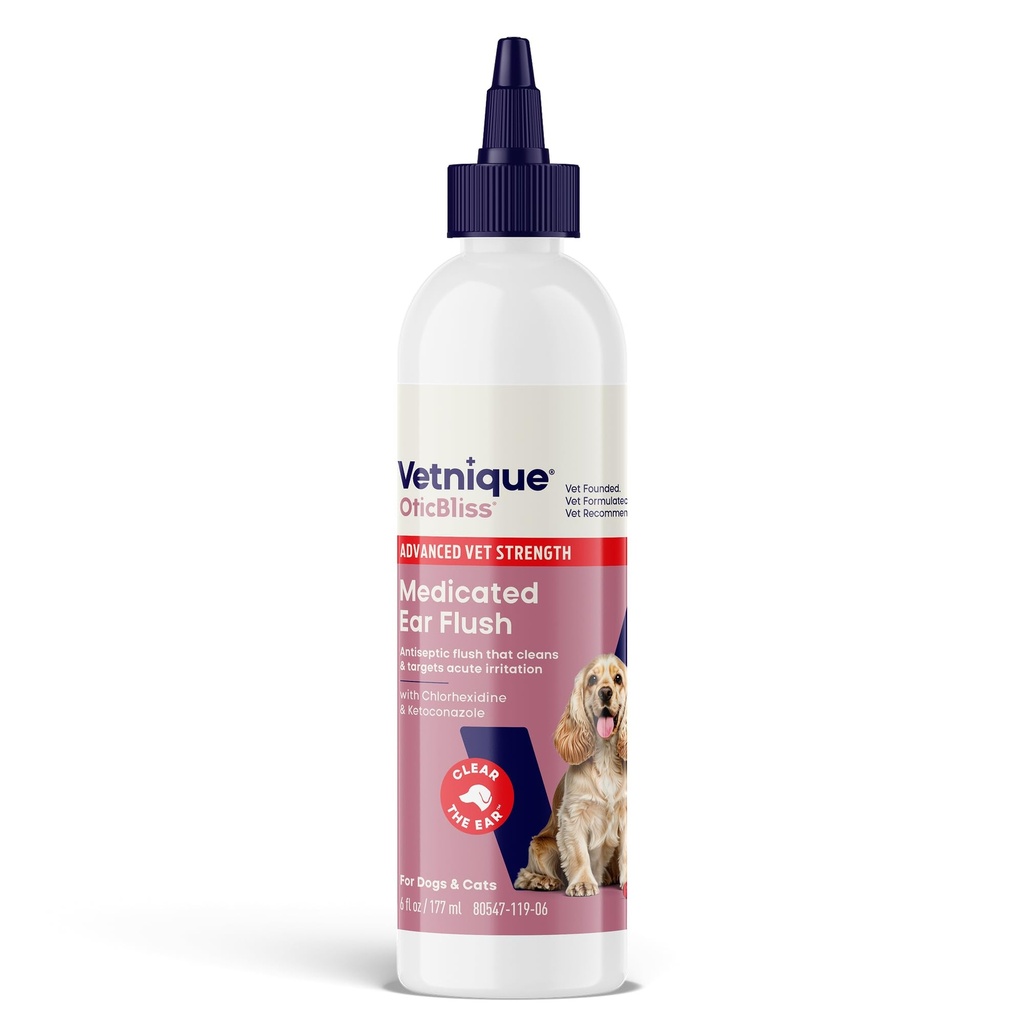 Vetnique Oticsables Advanced Strength Medicated Hund Ear Infektion Treatment, Antiseptisk Øre Cleaner for Cat & Hund Ear Cleaning Solution Chlorhexidin & Ketoconazol (6oz Flush)