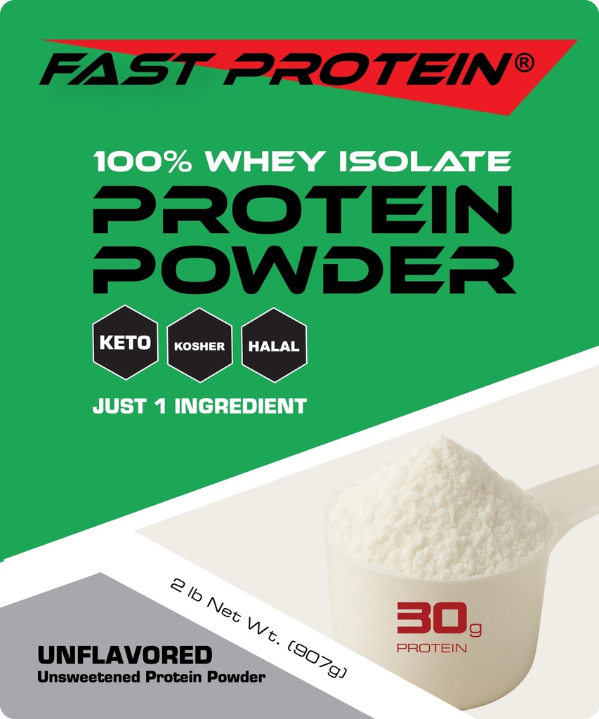 Whey Isolate Protein Powder Unflavored - 30g Protein Powder - Kosher, Halal, Keto, Clean Label, Fast Protein - 2LB 30 Servere