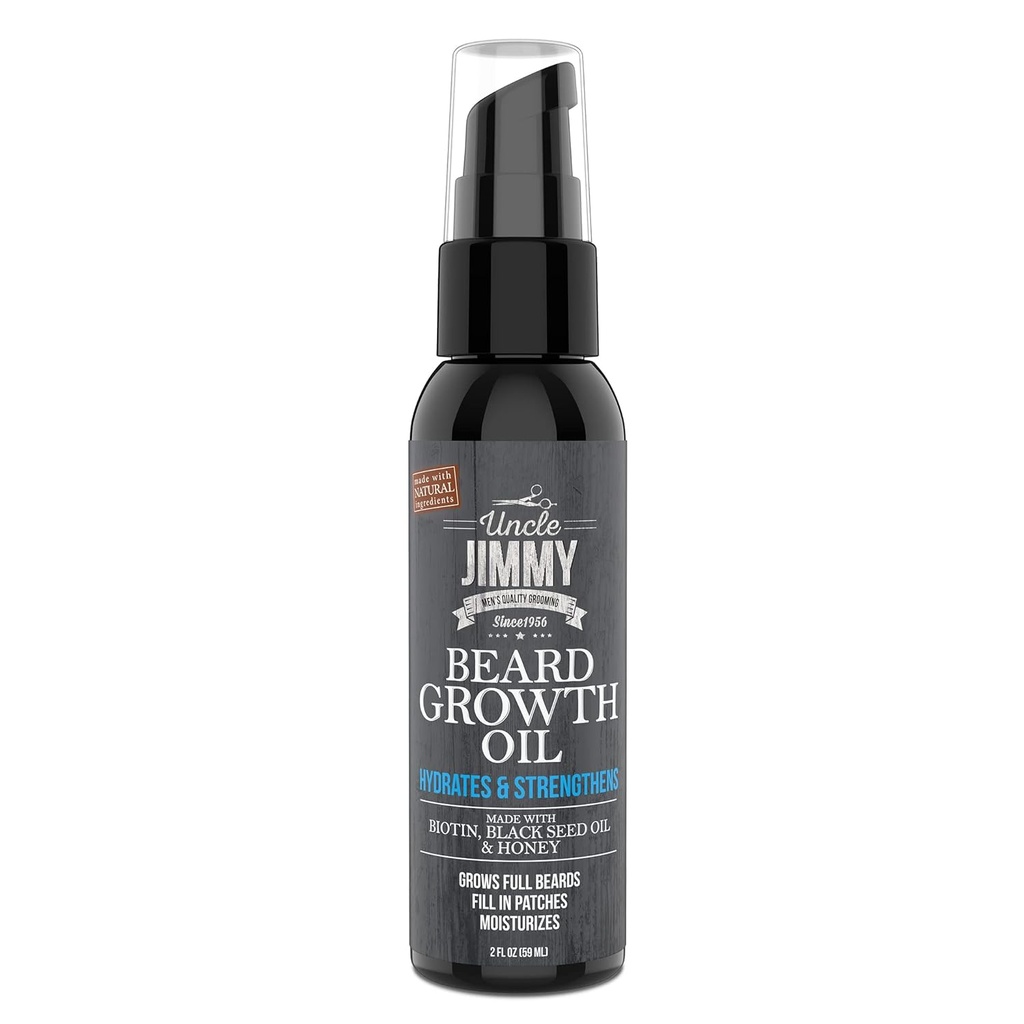 Onkel Jimmy Beard Growth Oil med Biotin Mea124; Natural Beard Care for Thicker, Fuller Healthier Beaard Measures 124; Mænds Ansigtshårbehandling til Grooming Measures 124; Øger Tykkelse og Volume 2 Fl Oz