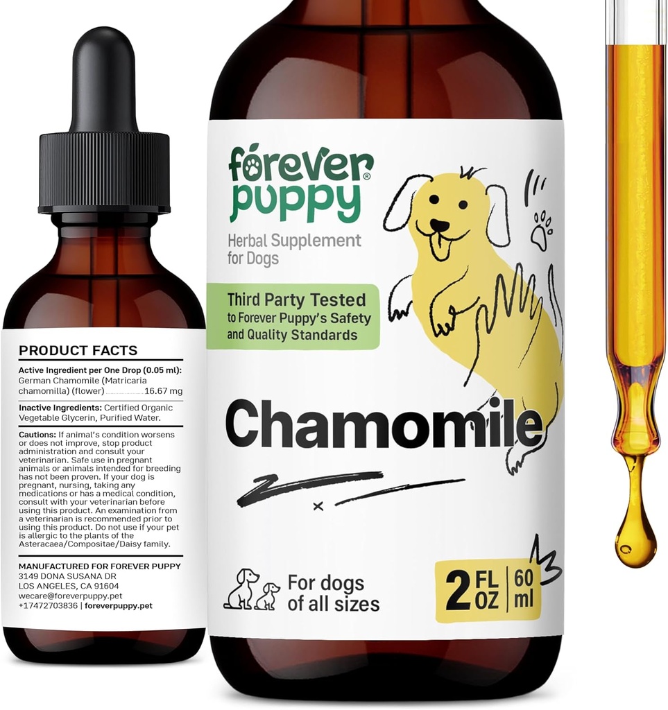 Forever Puppy Kamille Drops til hunde - Flydende kamille ekstrakt for gas Relief & Gut Cleanse Support - fordøjelig sundhed flydende supplement til hunde af alle racer & størrelser - 2 oz