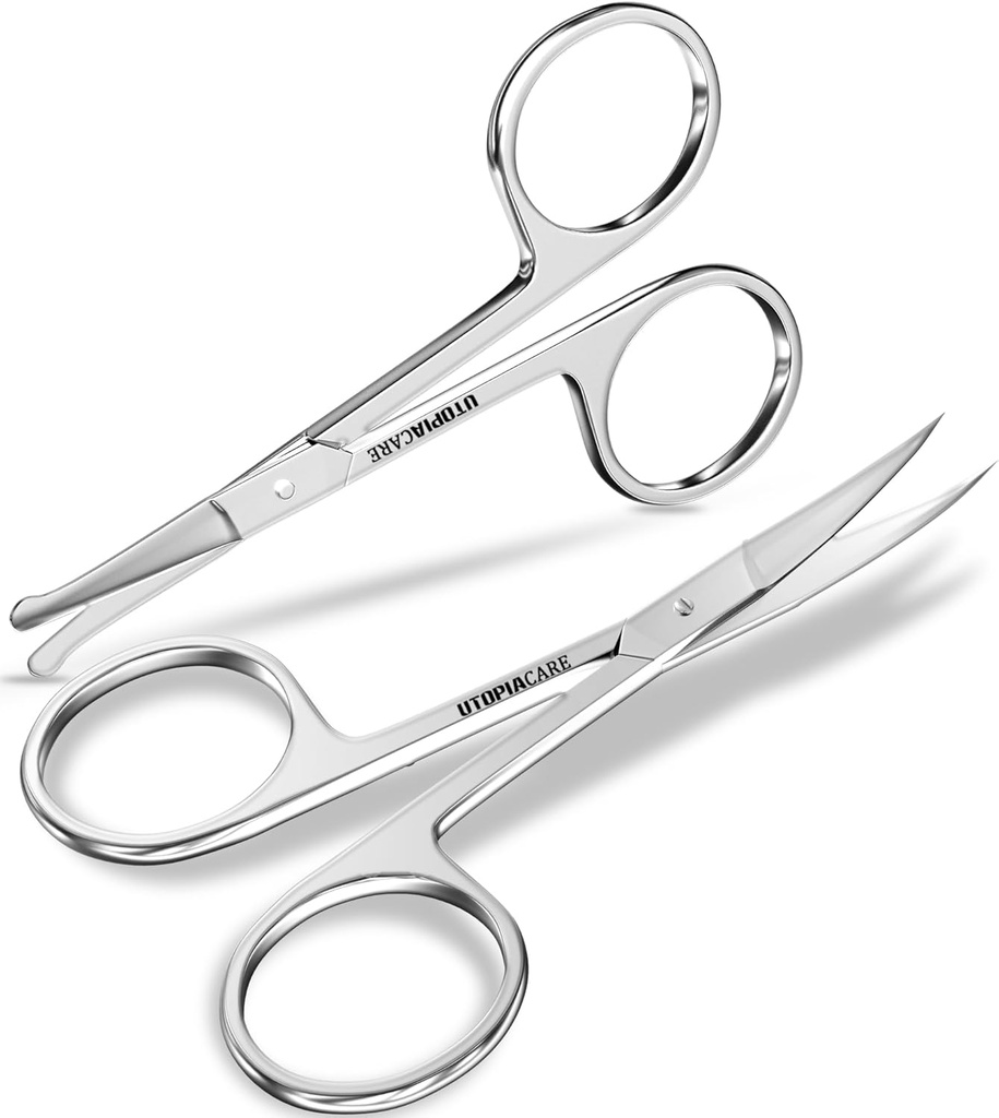 Utopia Care Øjenbryn Saks, Professionel rustfrit stål små sakse til mænd og kvinder, Næse hårsakse til Grooming Mustache, Skæg, Eyelases, Øre hår trimming, Sølv