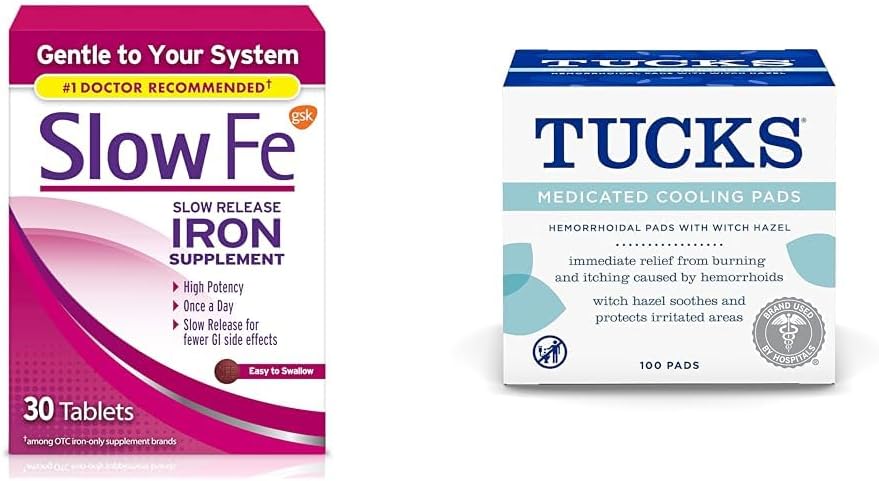 Langsomt Fe 45mg jerntilskud til jernmangel tabletter & tucks Medicated Cooling Pads for hæmorider, 100 Tæl
