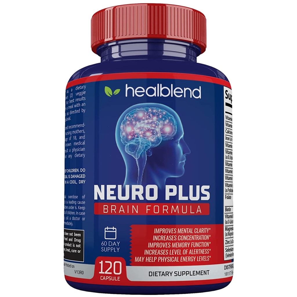Neuro Plus Brain & Focus Formel - Nootrop Brain Booster supplement, understøtter Brain Health, Mental Clarity & Focus - Forbedrer koncentrationen & Mental Energy - 120 kapsler (1)