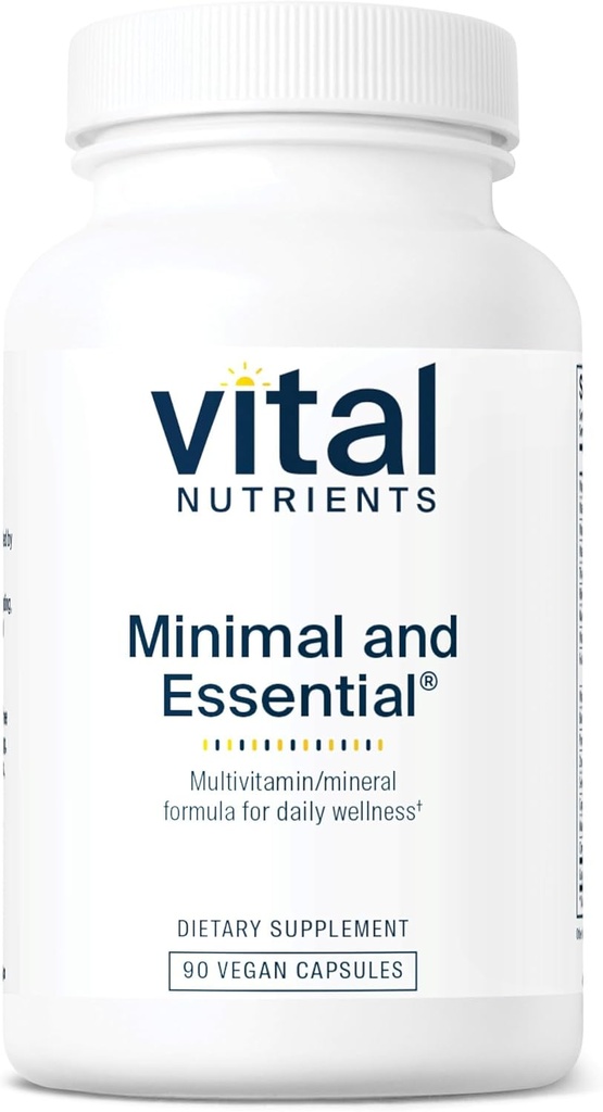 Vital Nutrients Minimal and Essential Multivitamin Medical 124; Vegetarian One per day Multi Vitamin, Mineral, & Antioxidant Supplement * Medical 124; Iron- Free Medical 124; Gluten, Dairy, Soy Free Medical 124; Non- GMO Medical 124; 90 Kapsler