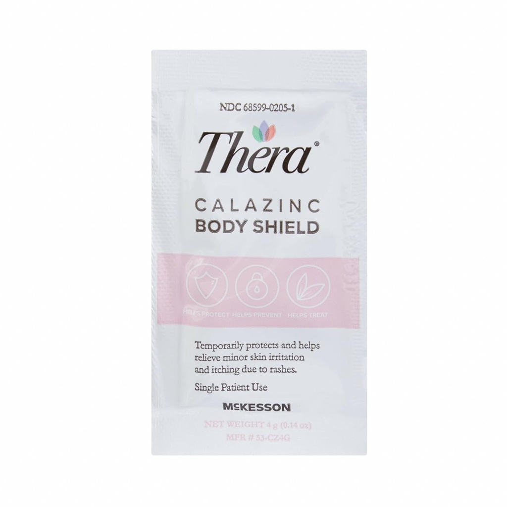 Thera Calazinc Body Shield, Calamin med Zink Cream [144 Pakker Total] -Skin Barriere Salve til Eksem, Psoriasis, ble Udslæt - Individuelle Pakker, 4 g Packet