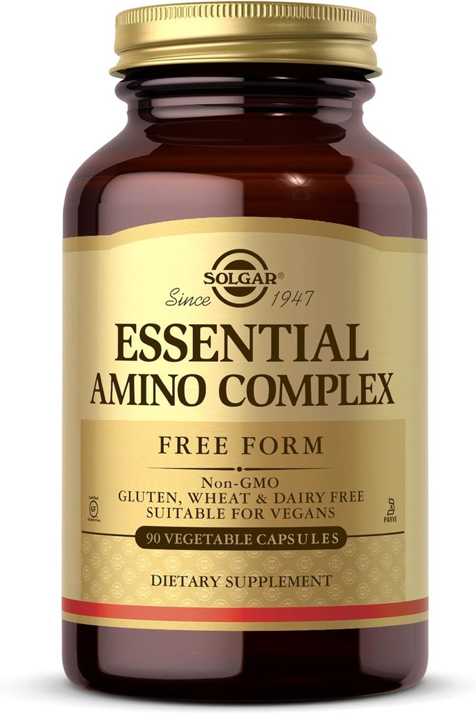 Solgar Essential Amino Complex, 90 Vegetabilske kapsler - Gratis form Essential Aminosyrer - Non-GMO, Vegan, Gluten Free, Dairy Free, Kosher - 90 Servere