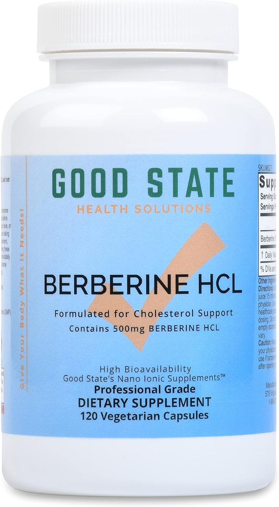 God tilstand Berberine HCL 500mg Nano Ionic Kosttilskud Kapsler til mænd og kvinder, Formuleret til Cholesterol Support, 120 Count Flaske