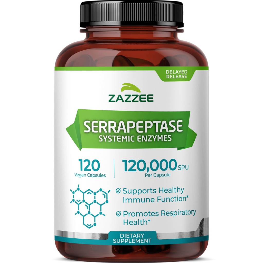 Zazzee Delayed Release Serrapeptase, 120.000 SPU per kapsel, 120 Veganske kapsler, 4 måneder Supply, Extra Strength, Potent og koncentreret Systemiske Enzymer, 100% Vegetarisk, All- Natural og Non- GMO