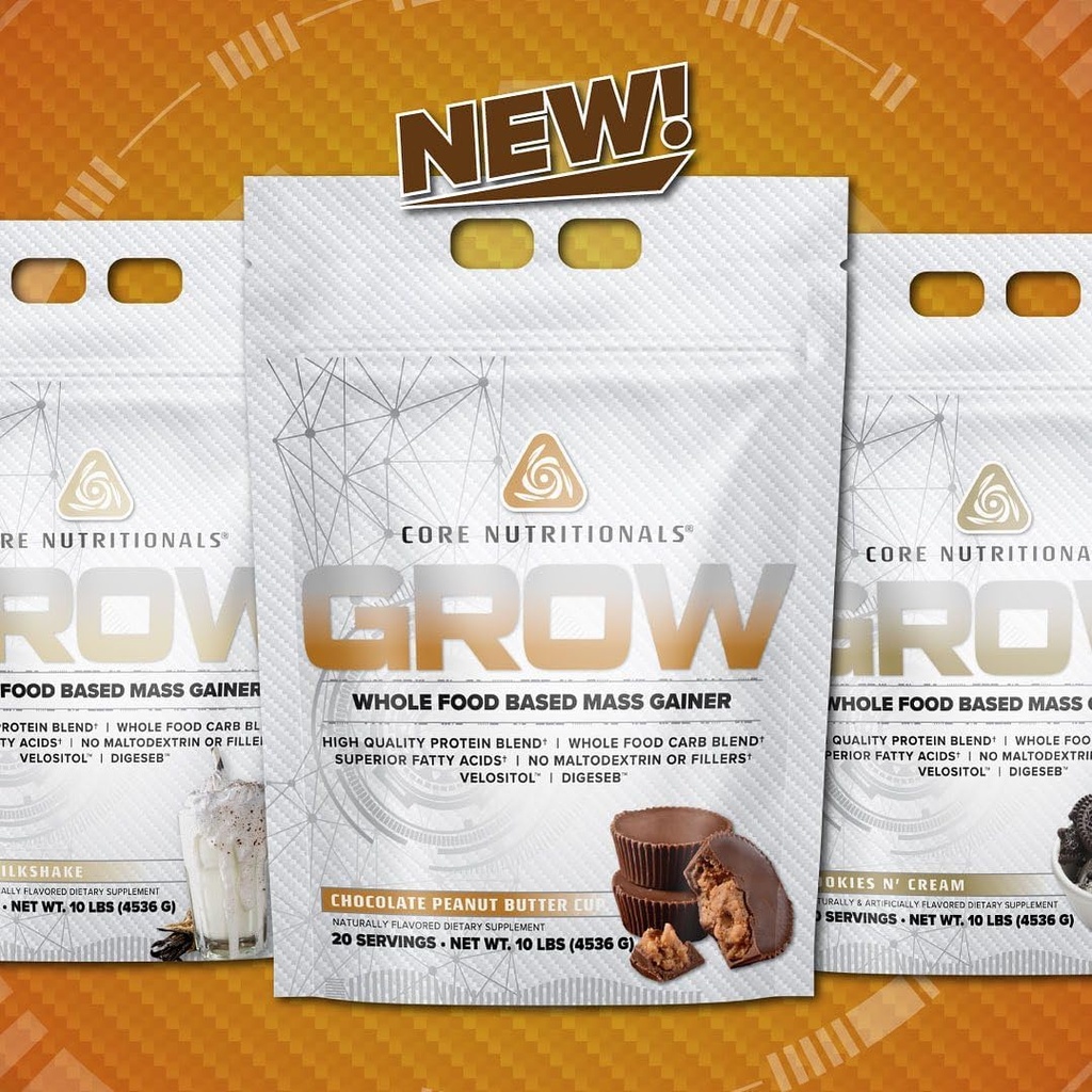 Core Nutritionals Grow Mass Gainer Mex124; Hel Food Carb Blend + Protein Blend Mex124; Maltodextrin Free Mex124; 880 Kalorier, 50g Protein Mex124; 10 Pund (Chokolade Peanut Butter Cup)
