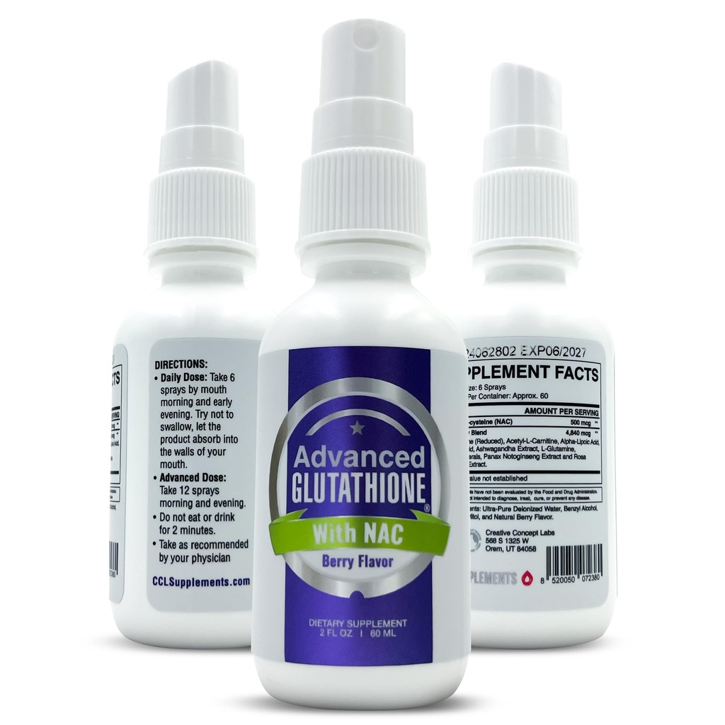 Flydende Liposomal Glutathione Spray - Maksimal Absorption Glutathion supplement med NAC, Ashwagandha, Glutamin, Ascorbic Acid - Sublingual Easy Use - Immunum & Detox Support - 2oz