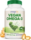OmegaVia Vegan Omega 3 Supplement, Alger Omega 3 Fish Oil Alternative, 300mg Vegan DHA Fedtsyrer, Plantebaseret, Plant and Ocean Friendly, IAOS 5 Star Testet, 60 Softgels
