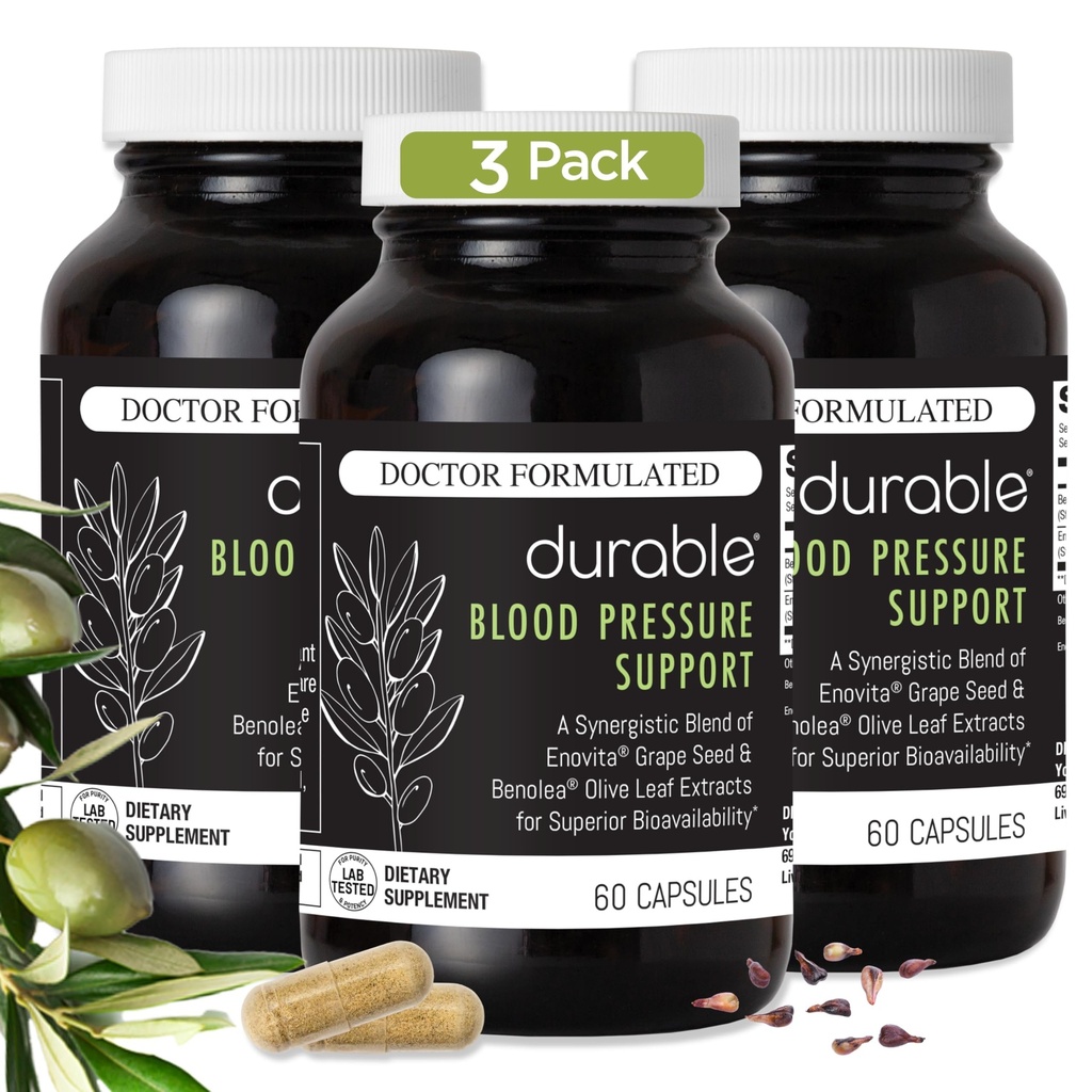 Holdbart blodtryk - Benolea Olive Leaf & Enovita Grape Seed Extract - Sund cirkulation, Nitrogen Oxide & Artery Support - Læge Formuleret, Vegan, Non- GMO, Lavet i USA (180 kapsler)
