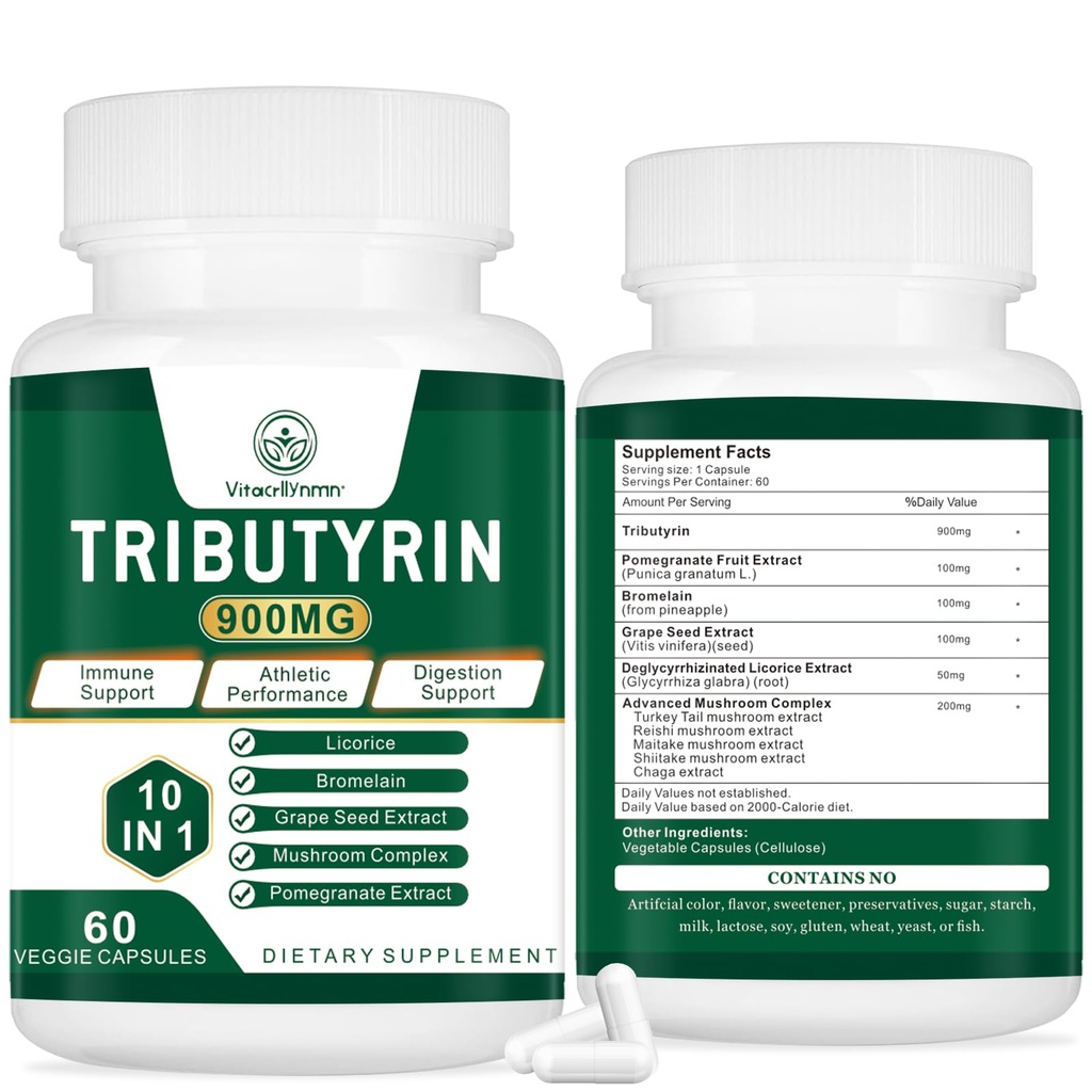 Tributyrin supplement - Butyrate Precursor til Gut Barrier Support, Leaky Gut Support, fordøjelse 60 Greve