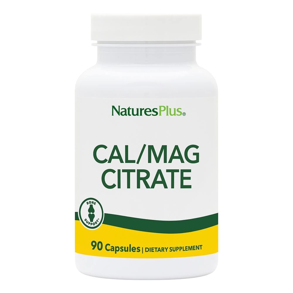 NaturesPlus Cal / Mag Citrate - 90 Vegetariske Kapsler - 500 mg Calcium, 250 mg Magnesium - 30 Servere