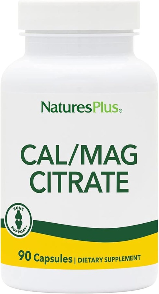 NaturesPlus Cal / Mag Citrate - 90 Vegetariske Kapsler - 500 mg Calcium, 250 mg Magnesium - 30 Servere