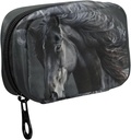 Fustylead Beautiful Black Horse with Long Mane Pill Organizer Case with Zipper 2 Times A Day for Vitamin and Supplement, 7 Day Travel Organizer Medicine Case