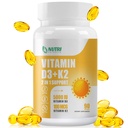 D3- vitamin K2 tillæg med MCT Oil, D3- vitamin 5000 IE og K2 100 mcg Softgel, Knogle- og Heart Health Support, Gluten Free - 90 Count Softgels
