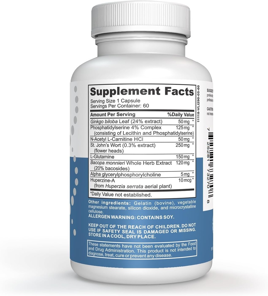 Avanceret hukommelse formel ekstrem hjerne booster, hjerne supplement til hukommelse, fokus og mental ydeevne, hukommelse vitaminer til bedre hjerne sundhed 180 kapsler (3 Pack)