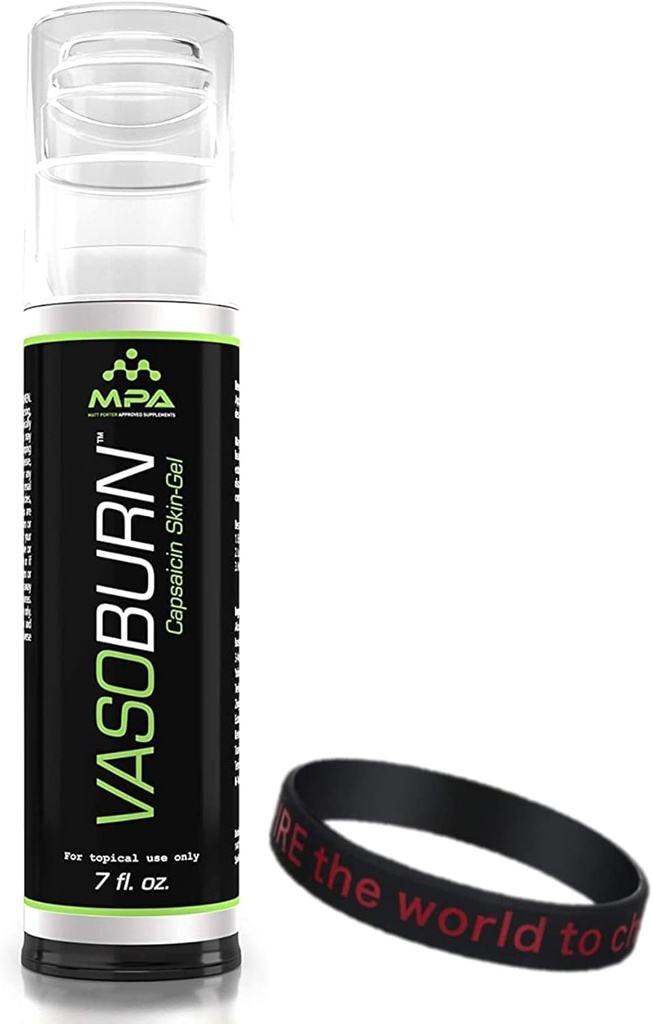 MPA Vasoburn Capsaicin Skin- Gel Pump Flaske, Mål Stubborn Arealer, Capsaicin Cream, yohimbin Cream, bundt med en bevægelig armbånd armbånd til at motivere og støtte dig (7 oz.)