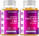 Vitamatisk folinsyre Gummy 1000 mcg (1 mg) - en essentiel prenatal vitaminer til mor og barn - vitamin B9-120 Vegan Gummies (2)