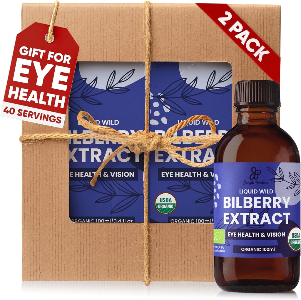Bedstefar Gaver fra Bedstedatter Wild Bilberry Extract USDA Organic Alkohol- Free 2x3.4oz Flaske af flydende bilbær gave til bedstefar sundhed gaver til øjne høj biotilgængelighed flydende ekstrakt 40 Servering