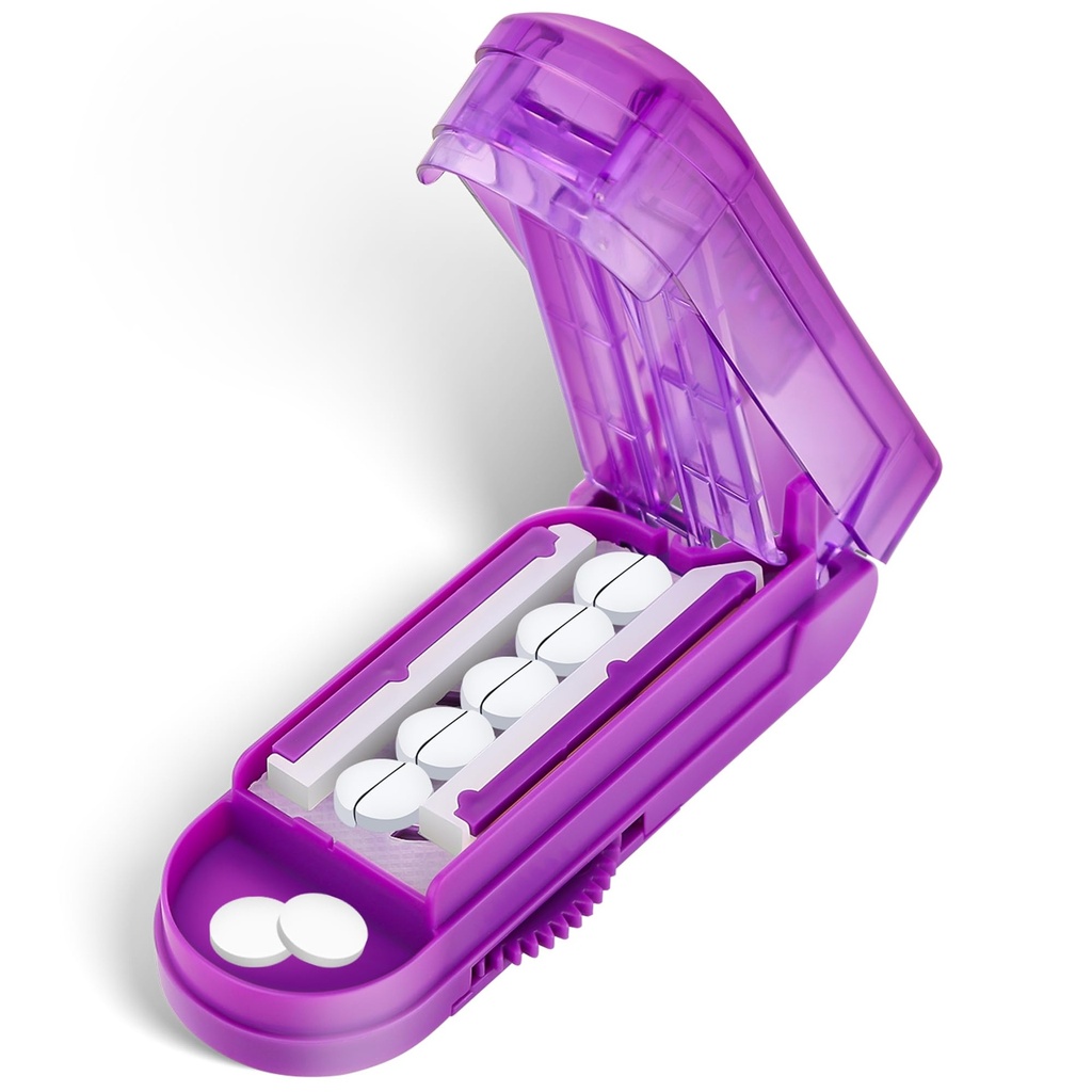 DUBSTAR Pill Cutter Splitter til små og små piller, Multiple Pill Cutters til små eller store piller, justerbar Pill Splitter med Centing Device og Blade Guard til Multi Tablets (lilla)