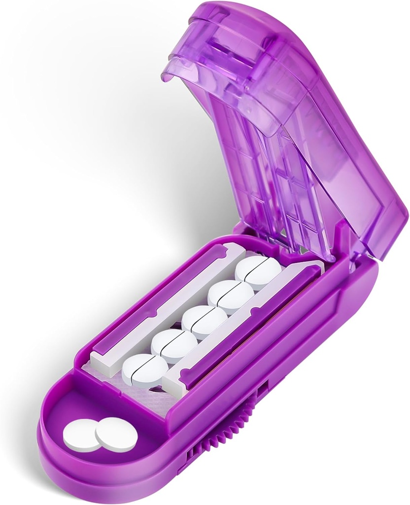 DUBSTAR Pill Cutter Splitter til små og små piller, Multiple Pill Cutters til små eller store piller, justerbar Pill Splitter med Centing Device og Blade Guard til Multi Tablets (lilla)