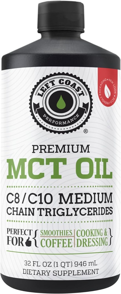 100% Coconut MCT Oil Liquid - MCT Oil C8 C10 for Sustained Mental Energy & Focus Support Great for Smoothies Salads Coffee & More - Palm Free Vegan Keto & Paleo Friendly 60 + Serveringer (32 Fl Oz)