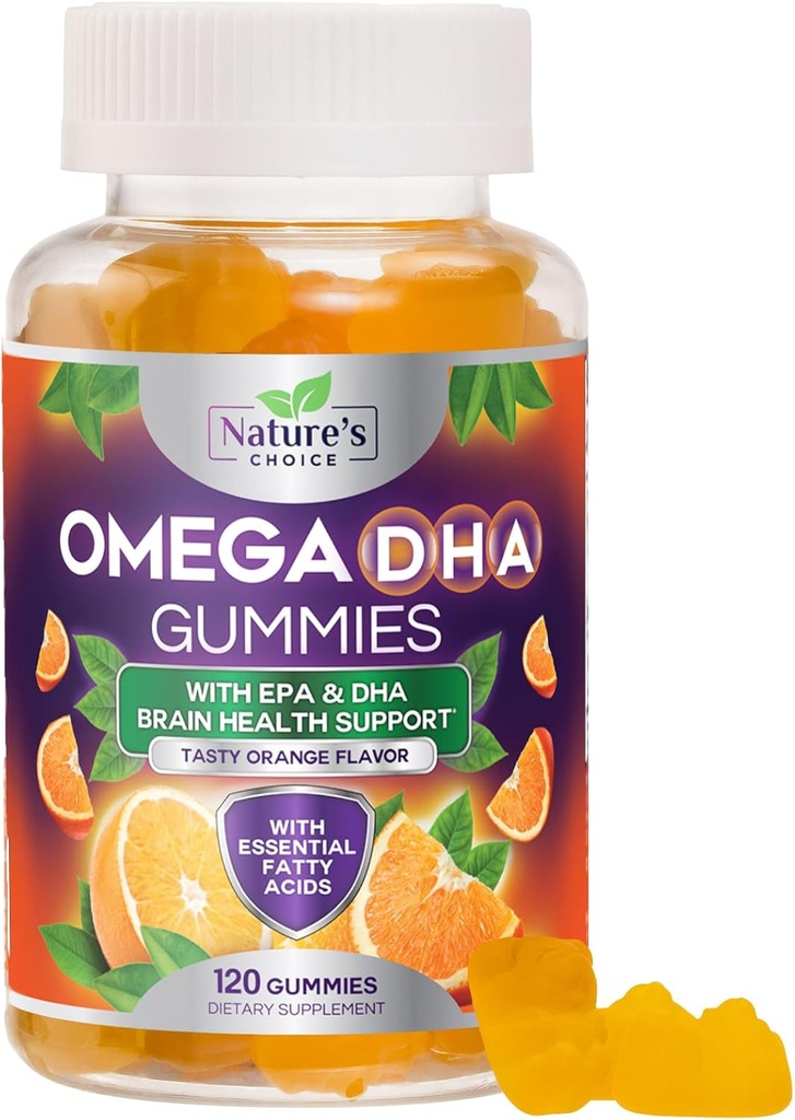 Omega 3 Fish Oil Gummies - Triple Strength Omega3 Gummy - DHA & EPA Fedtsyrer til hjerte sundhed, Joint & Brain Support, Nature 's High Absorption Omega Fish Oil Supplement, Orange Flavor-120 Gummies