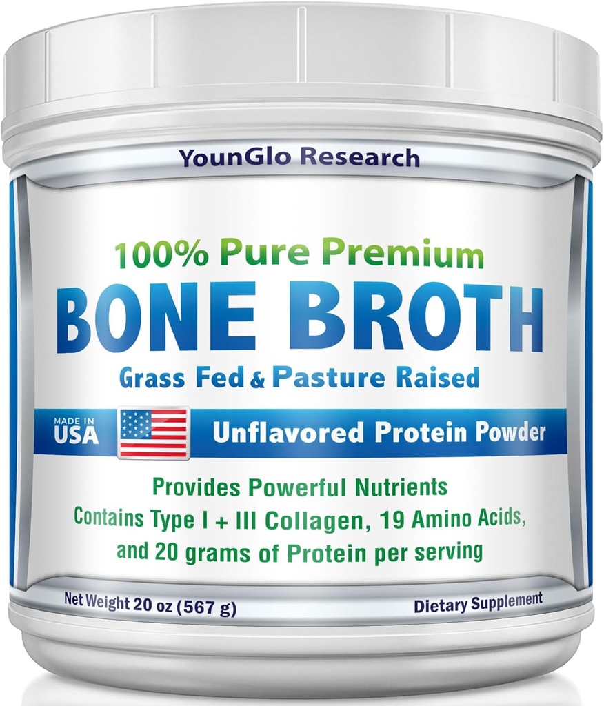 Bone Broth Beef Protein Powder - 1,25 lb / 20 oz, Unflavored - Made in USA - High Collagen & Gelatine fra Grass Fed Bovine - Ernæringsmæssige Marrow Fordele - Supper, Paleo & Keto Diets