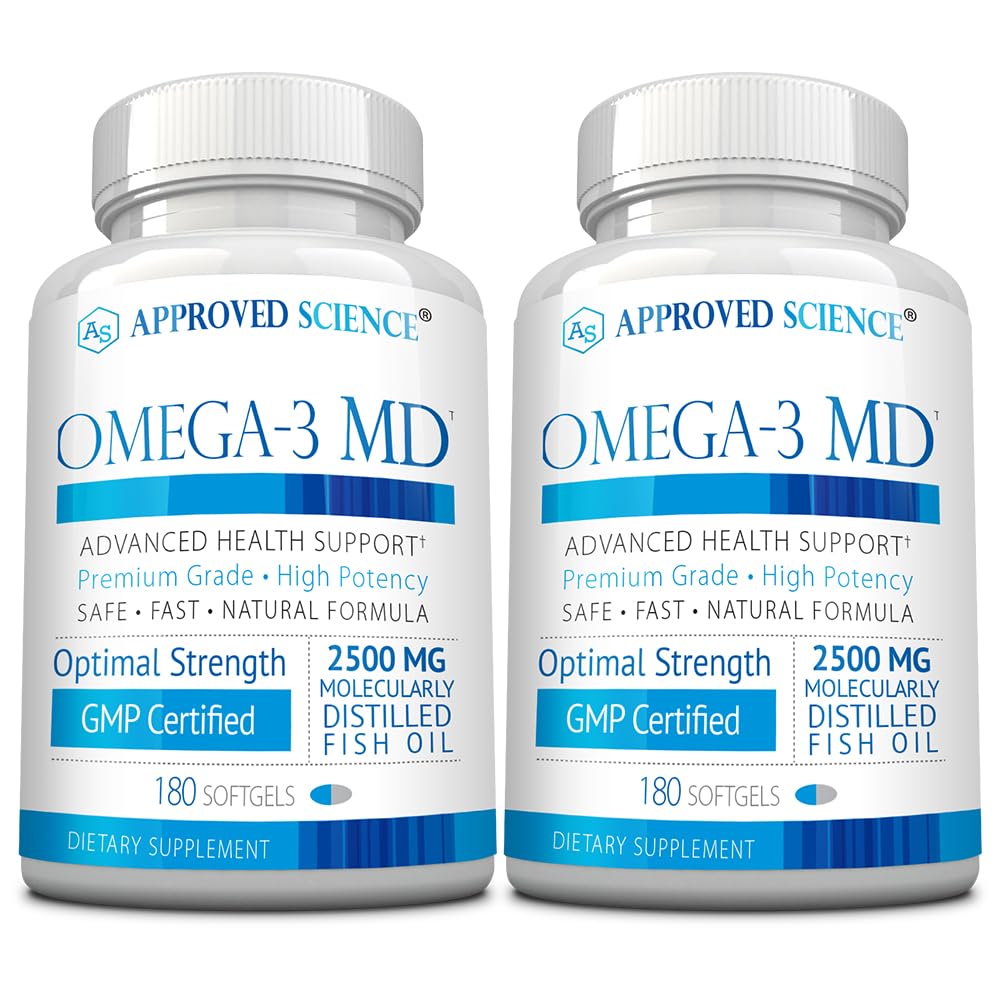 Omega- 3MD - Fish Oil EPA & DHA - Forbedre kognitiv sundhed - 2 flasker - 6 måneders forsyning