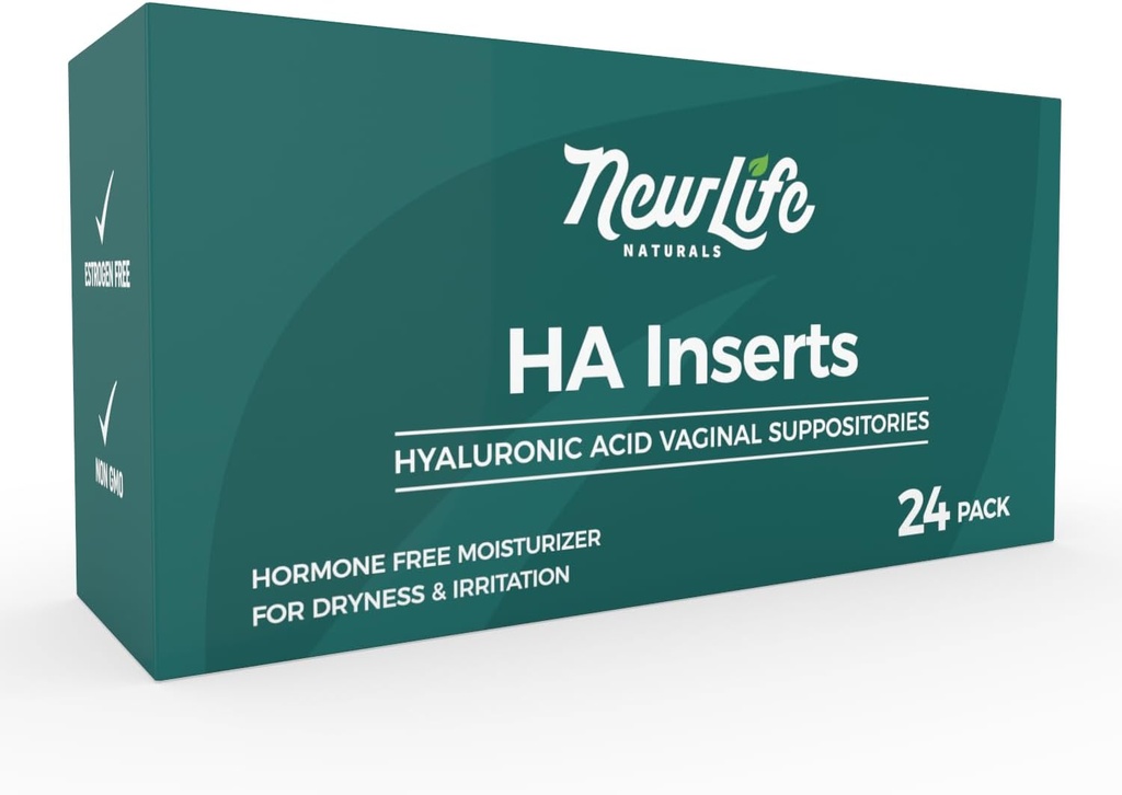 NewLife Naturals Hyaluronic Acid Vaginal Supposites for Women, Vaginal Moisturizer, Tørhed Irritation discomfort, Postpartum, Menopause Relief & Support, 24 Inserts, 2 Måned Supply