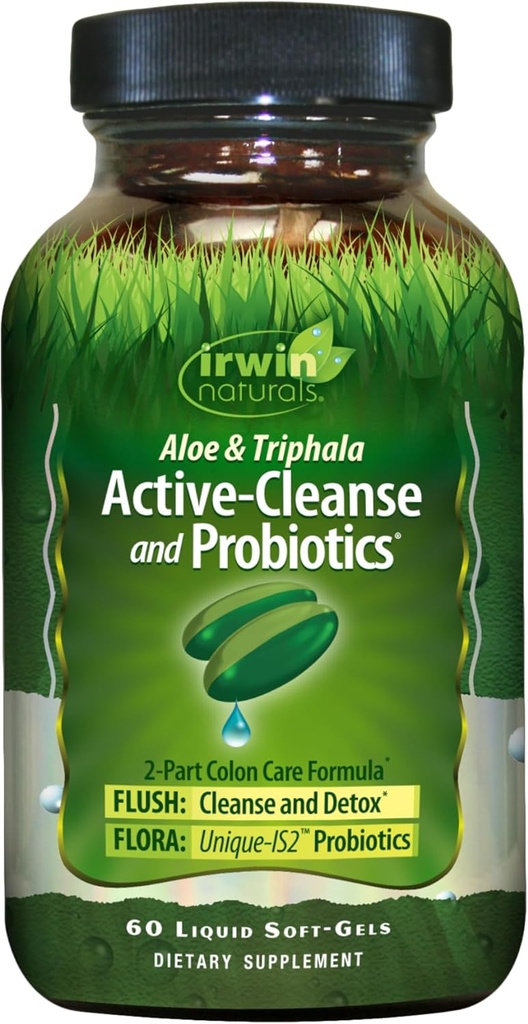 Irwin Naturals Aloe & Triphala Active Cleanse + Probiotika - 60 flydende bløddele - Naturlig fordøjelsesstøtte - Daltle, Effektiv Detox + Elimination 2- Part Colon Care - Nourish + Balance