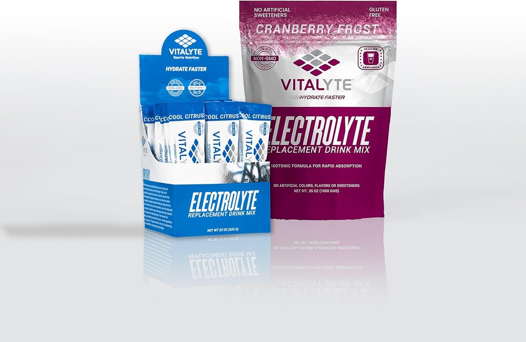 Vitalyte Electrolyte Powder Drink Bundle, 1 Standup Pouch + 25 Count Packet, Gluten Free Post Workout Powder Drink Mix, Cool Citrus + Cranberry Flavor