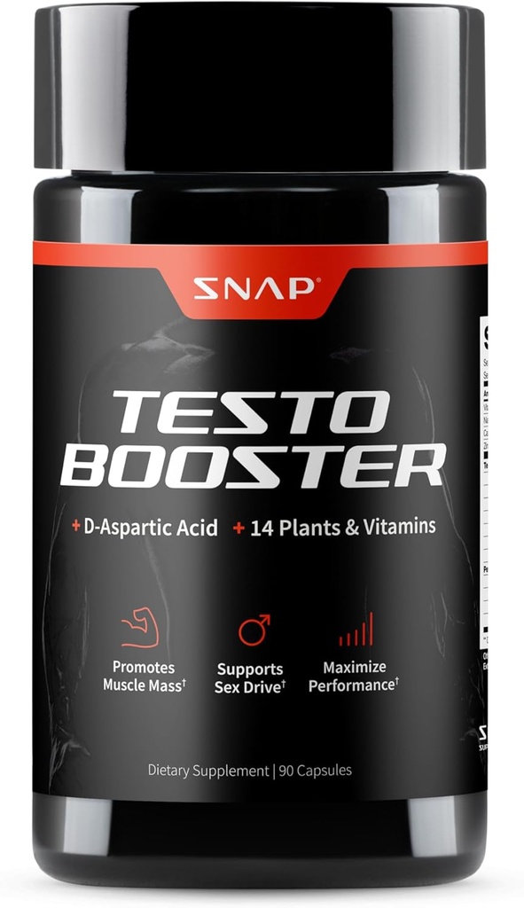 Snap Kosttilskud Testosteron Booster for mænd - fremmer muskelvækst, Booster for mænd, Forbedret naturlig energi, Stamina og styrke, 90 kapsler (30 Servere, 1 måned Tilgang)