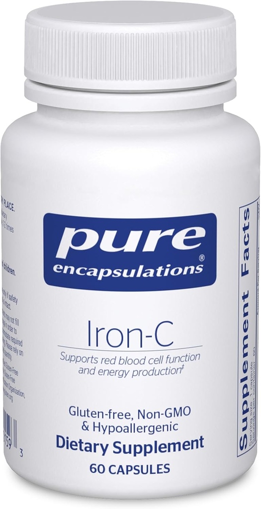Ren indkapsling Iron- C - 15 mg - 175 mg C-vitamin - Red Blood Cell Support * - Energiproduktion - Højt biotilgængeligt jernpiller - Gluten Free & Vegan - 60 kapsler