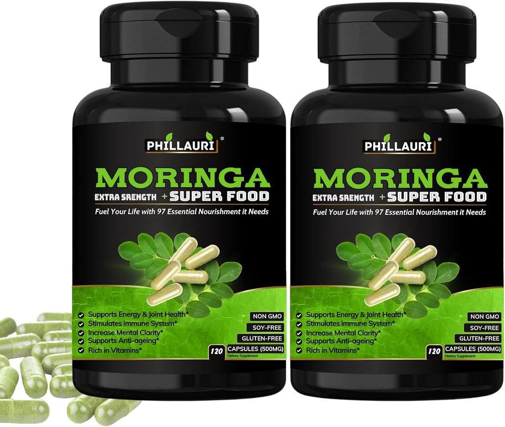 Organic Moringa Powder Capsules | Nutrient Himalayan Leaf Supplement | 120 Count Moringa Capsule | Moringa Leaves Derived from Pure Moringa Powder 240 Count (Pack of 2)