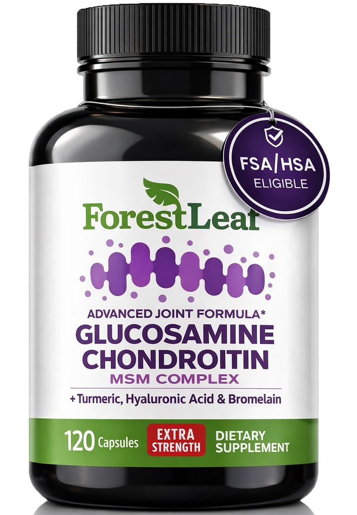 Glucosamin Chondroitin MSM Complex Supplement - Triple Strength 1200mg Joint Support for kvinder og mænd med gurkemeje, hyaluronsyre og bromelain for muskelfleksibilitet - 120 Caps