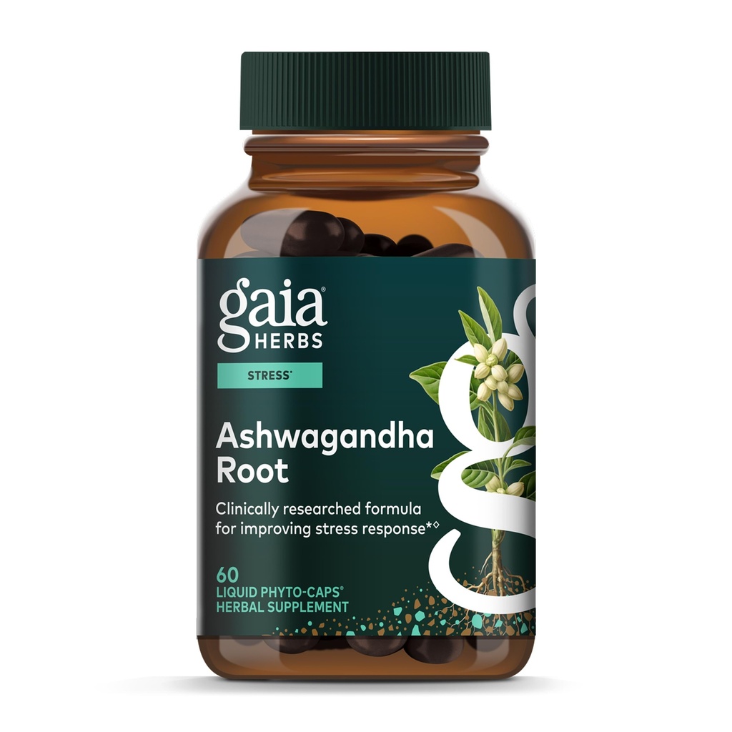 Gaia Herbs Ashwagandha Root - Stress Relief & Sleep Support - Understøtter Balanced Energy Nivels & Positive Outlook * - 60 Vegansk flydende Phytokapsler (30- Day Supply)