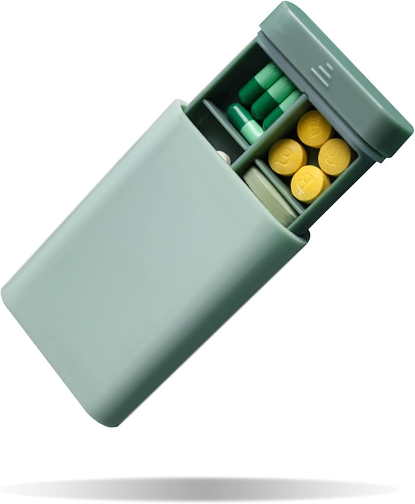 Lille pille Organizer Portable Pill Box til purse, 6 Segment Pill Organizer til Vitamin Fish Oil Kosttilskud Pill Carrier (grøn)