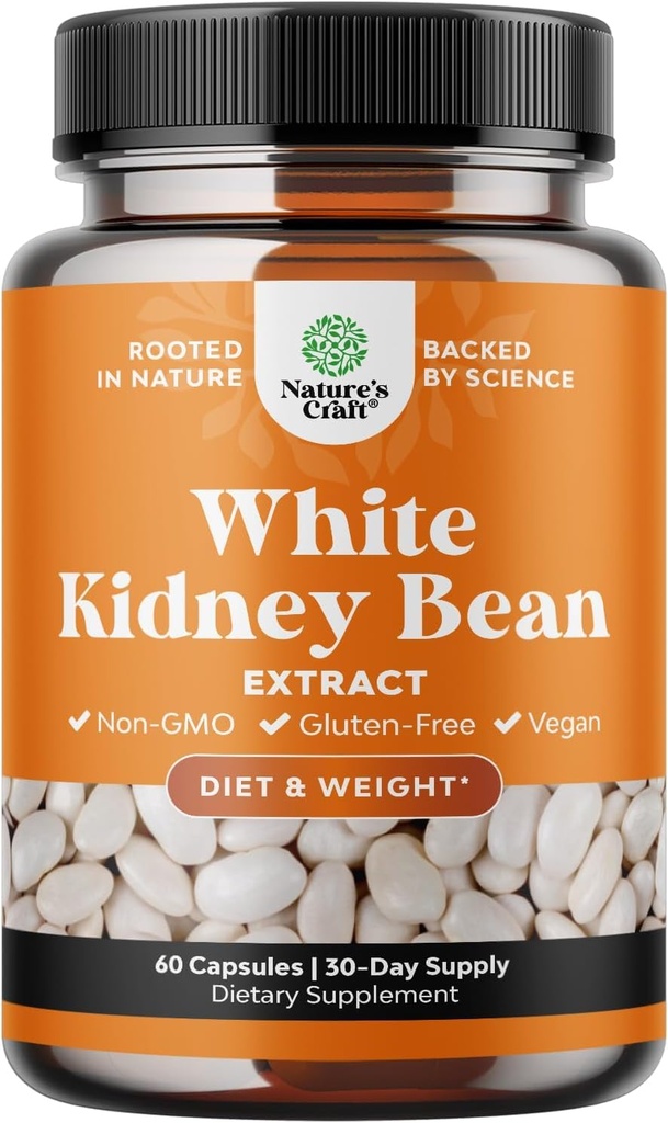 Hvid Nyre Bean Extract Carb Blocker - Hvide Nyre Bønner supplement til Metabolisme Boost & lette kalorier fra Starkmad - Carb Control Kosttilskud - 60 kapsler
